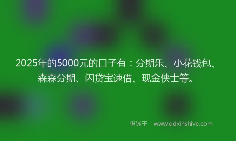 2025年的5000元的口子有：分期乐、小花钱包、森森分期、闪贷宝速借、现金侠士等。