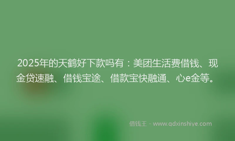 2025年的天鹤好下款吗有：美团生活费借钱、现金贷速融、借钱宝途、借款宝快融通、心e金等。