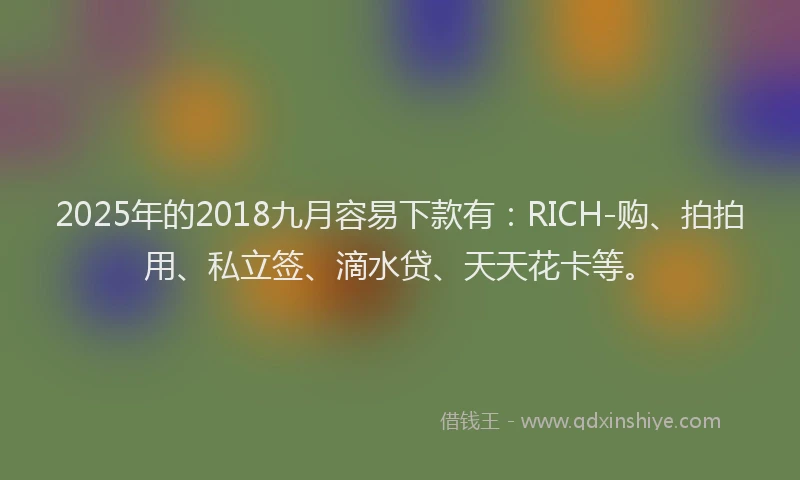 2025年的2018九月容易下款有：RICH-购、拍拍用、私立签、滴水贷、天天花卡等。