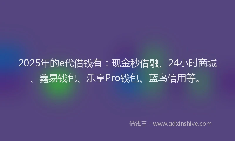 2025年的e代借钱有：现金秒借融、24小时商城、鑫易钱包、乐享Pro钱包、蓝鸟信用等。