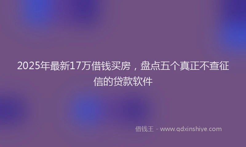 2025年最新17万借钱买房，盘点五个真正不查征信的贷款软件