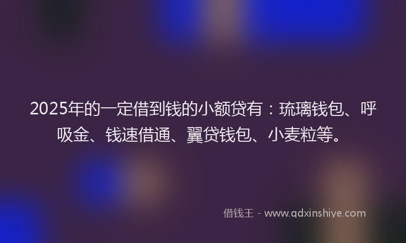 2025年的一定借到钱的小额贷有：琉璃钱包、呼吸金、钱速借通、翼贷钱包、小麦粒等。