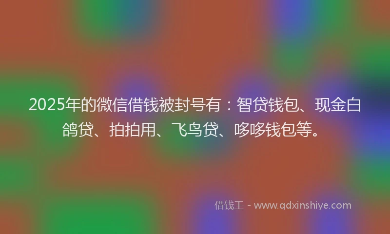 2025年的微信借钱被封号有：智贷钱包、现金白鸽贷、拍拍用、飞鸟贷、哆哆钱包等。