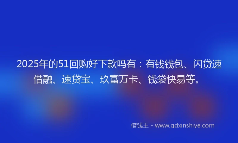 2025年的51回购好下款吗有：有钱钱包、闪贷速借融、速贷宝、玖富万卡、钱袋快易等。