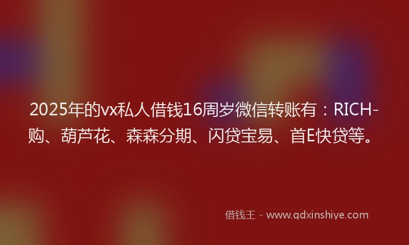 2025年的vx私人借钱16周岁微信转账有：RICH-购、葫芦花、森森分期、闪贷宝易、首E快贷等。