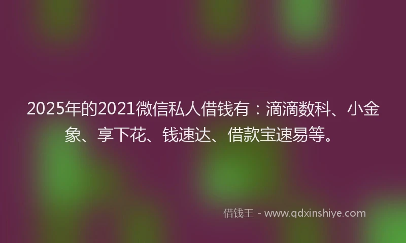2025年的2021微信私人借钱有：滴滴数科、小金象、享下花、钱速达、借款宝速易等。
