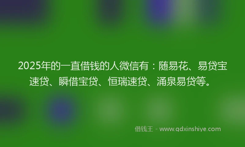 2025年的一直借钱的人微信有：随易花、易贷宝速贷、瞬借宝贷、恒瑞速贷、涌泉易贷等。