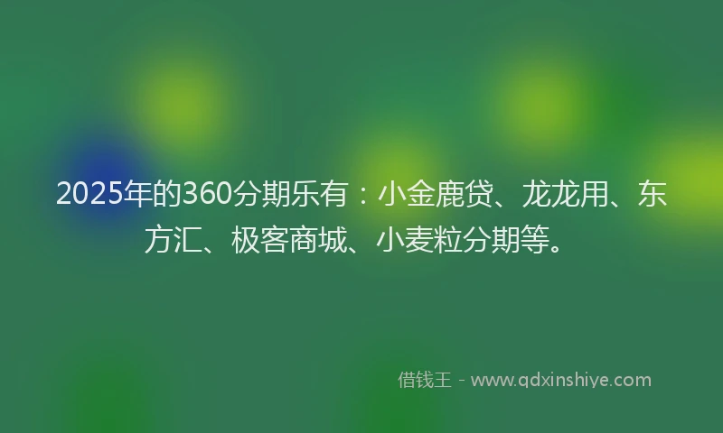 2025年的360分期乐有：小金鹿贷、龙龙用、东方汇、极客商城、小麦粒分期等。