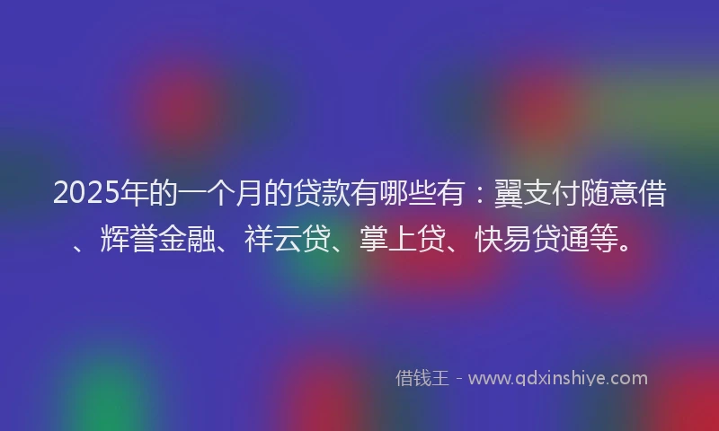 2025年的一个月的贷款有哪些有：翼支付随意借、辉誉金融、祥云贷、掌上贷、快易贷通等。