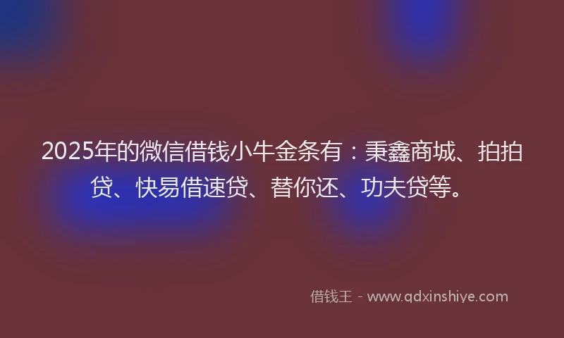 2025年的微信借钱小牛金条有：秉鑫商城、拍拍贷、快易借速贷、替你还、功夫贷等。