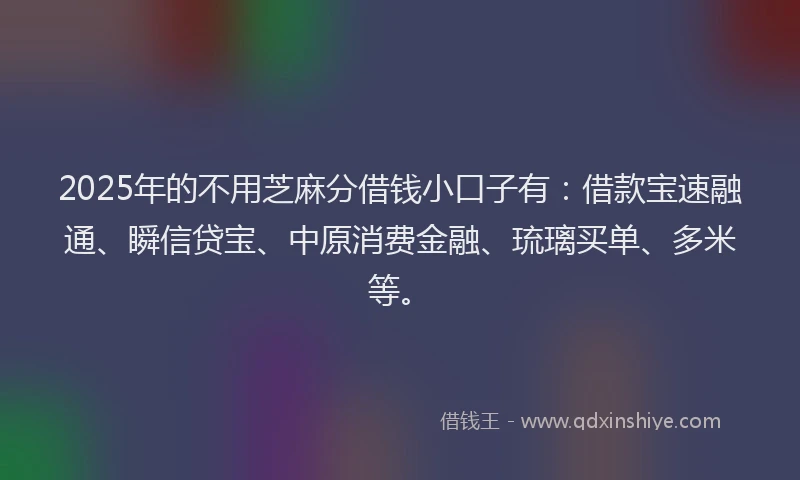 2025年的不用芝麻分借钱小口子有：借款宝速融通、瞬信贷宝、中原消费金融、琉璃买单、多米等。