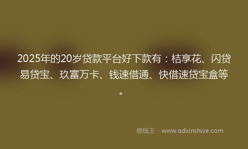 2025年的20岁贷款平台好下款有：桔享花、闪贷易贷宝、玖富万卡、钱速借通、快借速贷宝盒等。