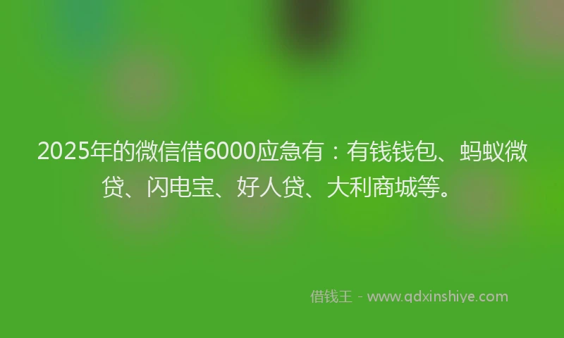 2025年的微信借6000应急有：有钱钱包、蚂蚁微贷、闪电宝、好人贷、大利商城等。