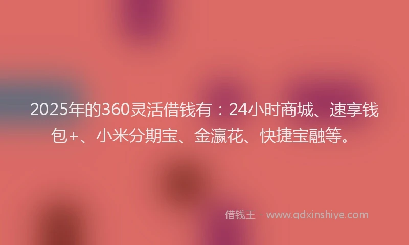 2025年的360灵活借钱有：24小时商城、速享钱包+、小米分期宝、金瀛花、快捷宝融等。