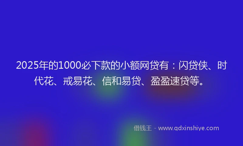 2025年的1000必下款的小额网贷有：闪贷侠、时代花、戒易花、信和易贷、盈盈速贷等。