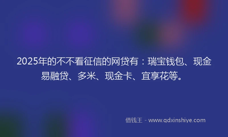 2025年的不不看征信的网贷有：瑞宝钱包、现金易融贷、多米、现金卡、宜享花等。