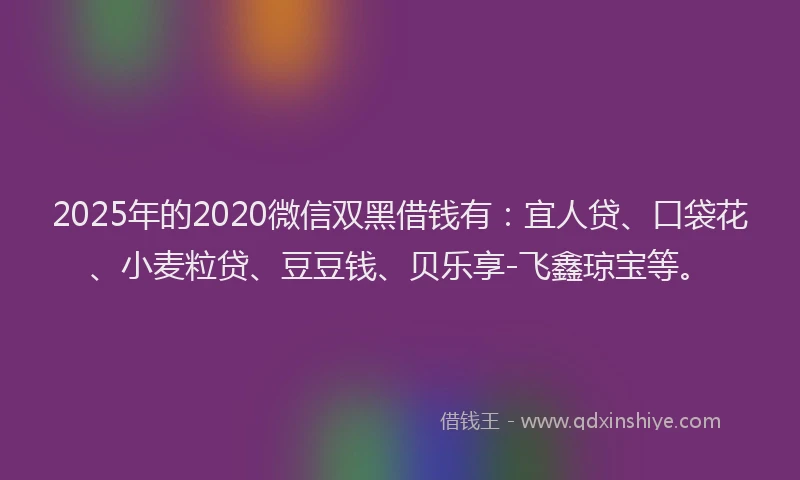 2025年的2020微信双黑借钱有：宜人贷、口袋花、小麦粒贷、豆豆钱、贝乐享-飞鑫琼宝等。