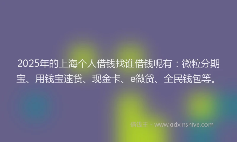 2025年的上海个人借钱找谁借钱呢有：微粒分期宝、用钱宝速贷、现金卡、e微贷、全民钱包等。