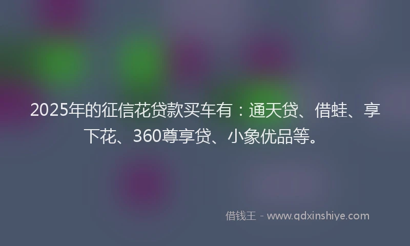 2025年的征信花贷款买车有：通天贷、借蛙、享下花、360尊享贷、小象优品等。
