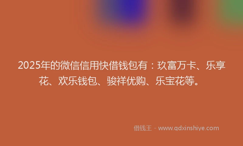 2025年的微信信用快借钱包有：玖富万卡、乐享花、欢乐钱包、骏祥优购、乐宝花等。