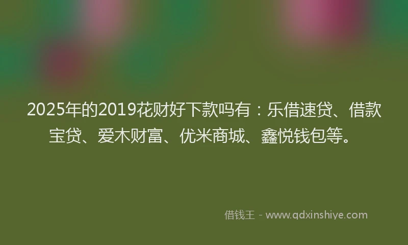 2025年的2019花财好下款吗有：乐借速贷、借款宝贷、爱木财富、优米商城、鑫悦钱包等。