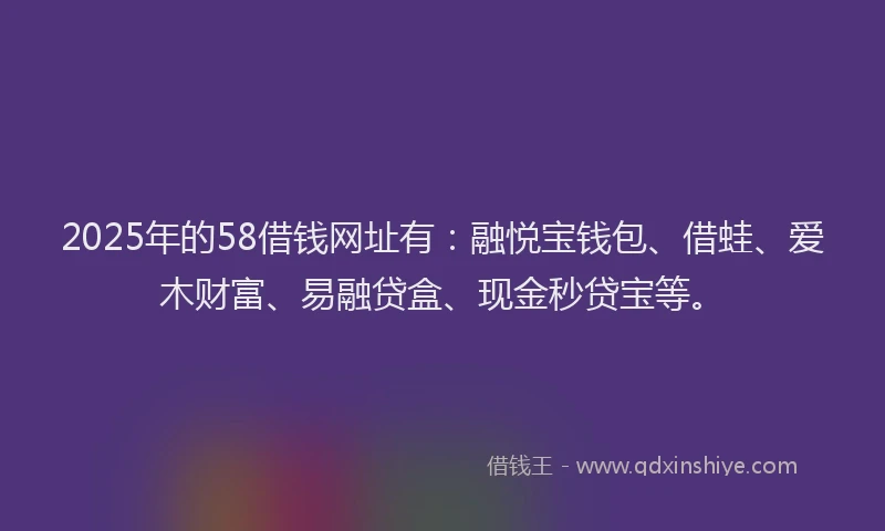 2025年的58借钱网址有：融悦宝钱包、借蛙、爱木财富、易融贷盒、现金秒贷宝等。