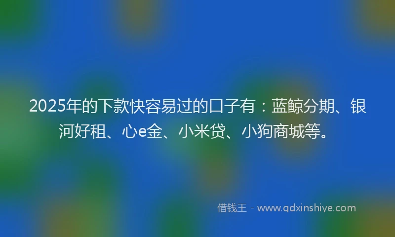2025年的下款快容易过的口子有：蓝鲸分期、银河好租、心e金、小米贷、小狗商城等。