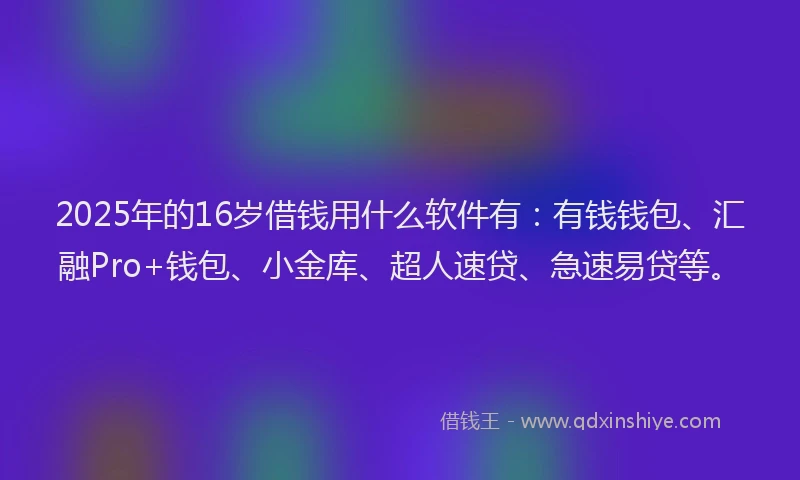 2025年的16岁借钱用什么软件有：有钱钱包、汇融Pro+钱包、小金库、超人速贷、急速易贷等。
