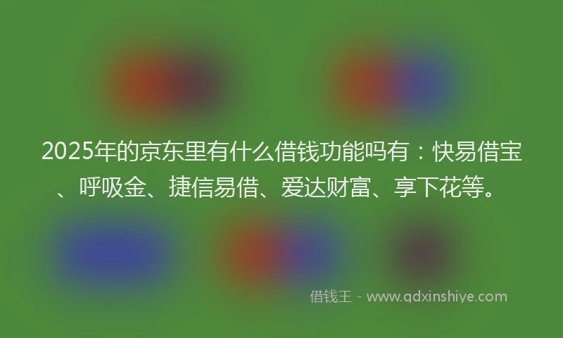 2025年的京东里有什么借钱功能吗有：快易借宝、呼吸金、捷信易借、爱达财富、享下花等。
