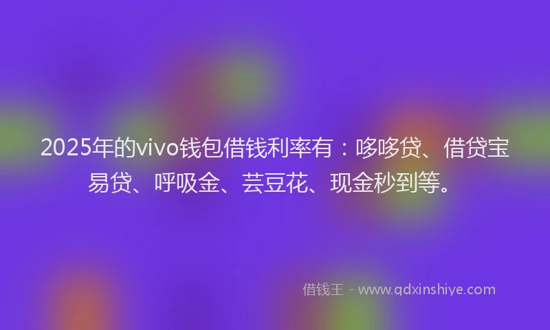2025年的vivo钱包借钱利率有：哆哆贷、借贷宝易贷、呼吸金、芸豆花、现金秒到等。