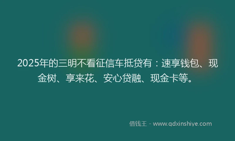 2025年的三明不看征信车抵贷有：速享钱包、现金树、享来花、安心贷融、现金卡等。