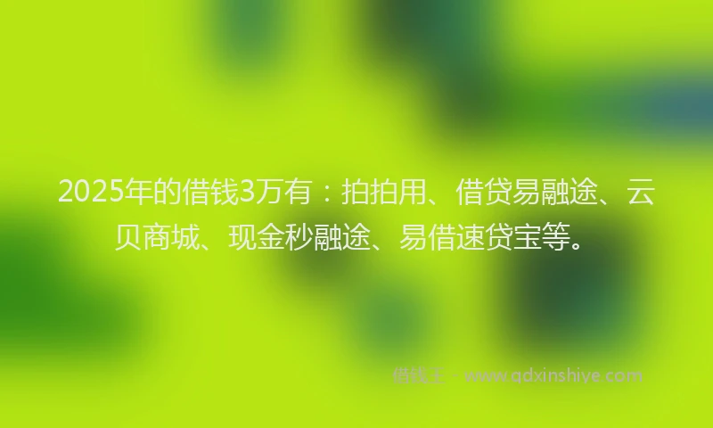 2025年的借钱3万有：拍拍用、借贷易融途、云贝商城、现金秒融途、易借速贷宝等。