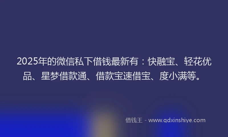 2025年的微信私下借钱最新有：快融宝、轻花优品、星梦借款通、借款宝速借宝、度小满等。