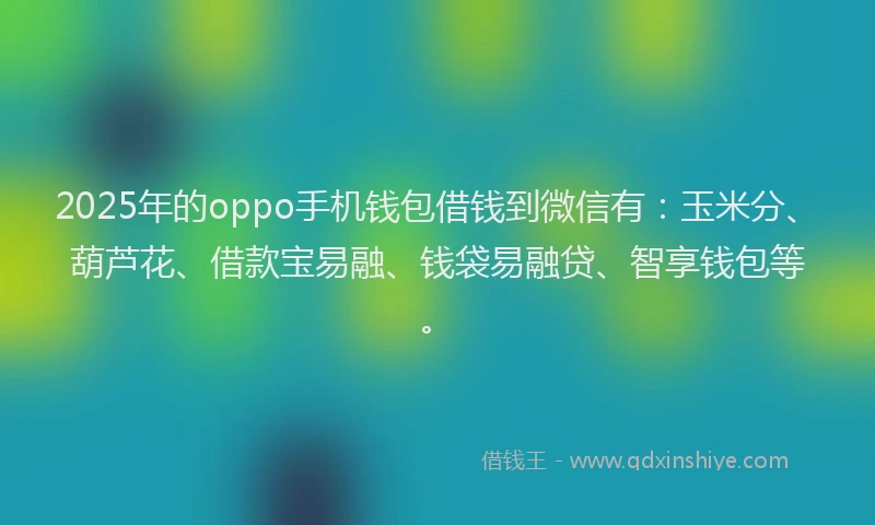 2025年的oppo手机钱包借钱到微信有：玉米分、葫芦花、借款宝易融、钱袋易融贷、智享钱包等。