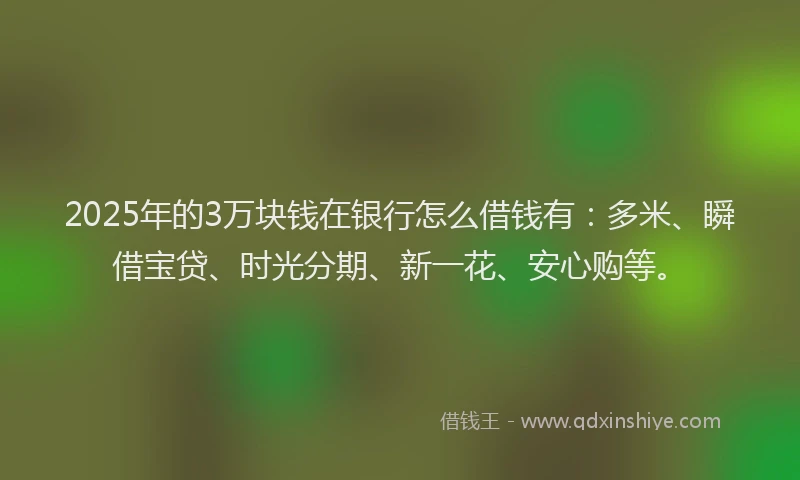 2025年的3万块钱在银行怎么借钱有：多米、瞬借宝贷、时光分期、新一花、安心购等。