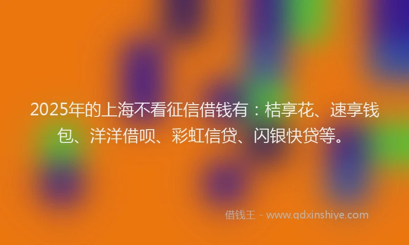 2025年的上海不看征信借钱有：桔享花、速享钱包、洋洋借呗、彩虹信贷、闪银快贷等。