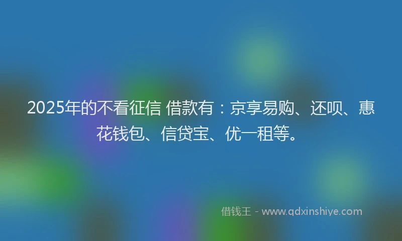 2025年的不看征信 借款有：京享易购、还呗、惠花钱包、信贷宝、优一租等。
