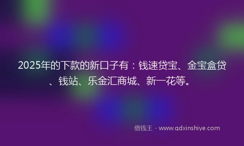2025年的下款的新口子有：钱速贷宝、金宝盒贷、钱站、乐金汇商城、新一花等。