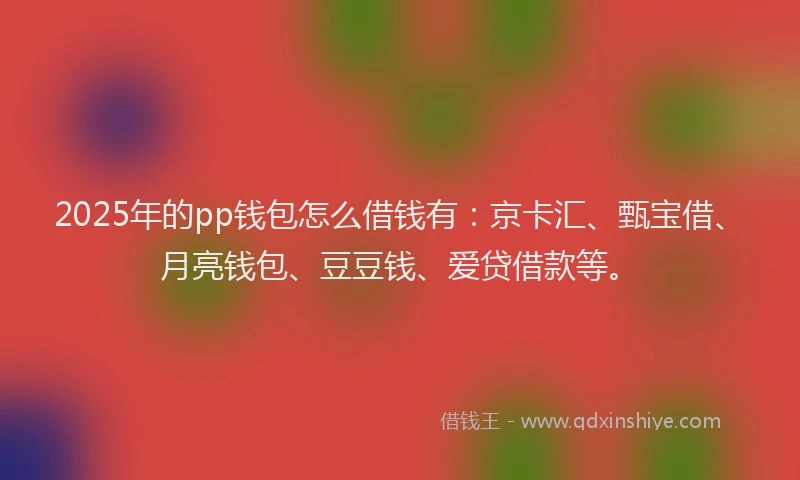 2025年的pp钱包怎么借钱有：京卡汇、甄宝借、月亮钱包、豆豆钱、爱贷借款等。
