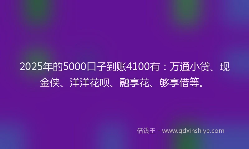 2025年的5000口子到账4100有：万通小贷、现金侠、洋洋花呗、融享花、够享借等。