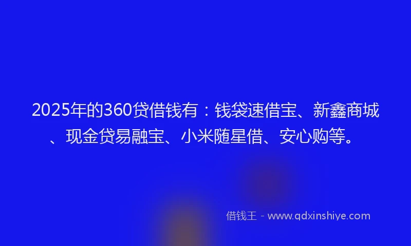 2025年的360贷借钱有：钱袋速借宝、新鑫商城、现金贷易融宝、小米随星借、安心购等。