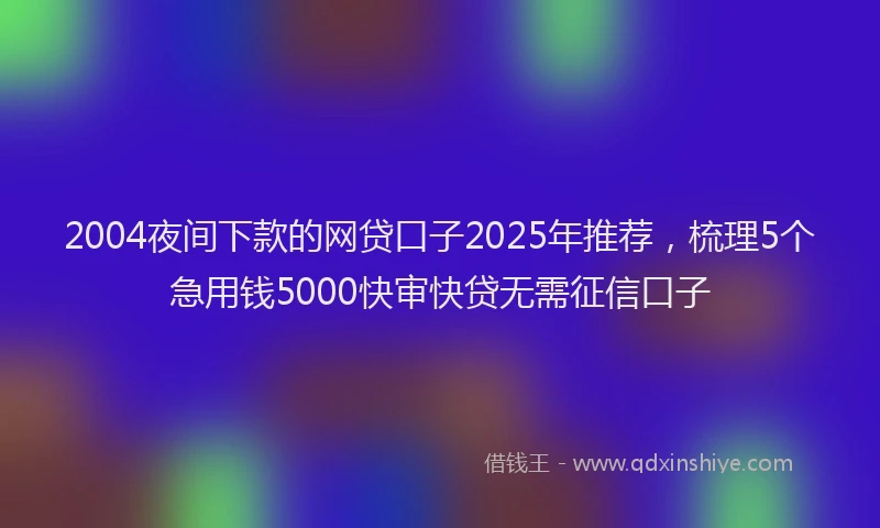 2004夜间下款的网贷口子2025年推荐，梳理5个急用钱5000快审快贷无需征信口子