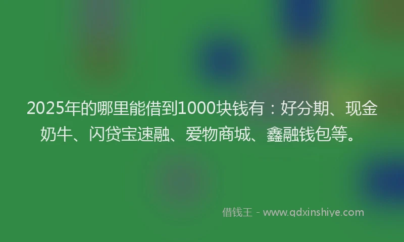 2025年的哪里能借到1000块钱有：好分期、现金奶牛、闪贷宝速融、爱物商城、鑫融钱包等。