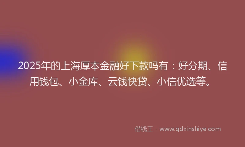 2025年的上海厚本金融好下款吗有：好分期、信用钱包、小金库、云钱快贷、小信优选等。