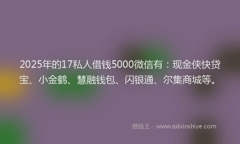 2025年的17私人借钱5000微信有：现金侠快贷宝、小金鹤、慧融钱包、闪银通、尔集商城等。