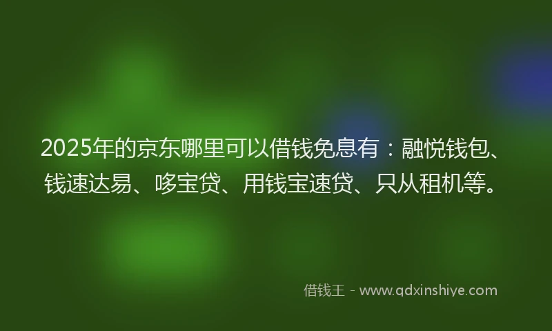 2025年的京东哪里可以借钱免息有：融悦钱包、钱速达易、哆宝贷、用钱宝速贷、只从租机等。