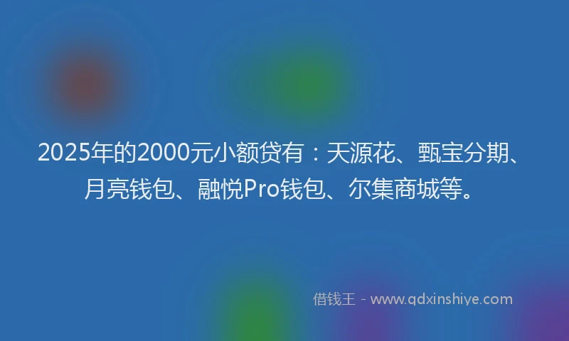 2025年的2000元小额贷有：天源花、甄宝分期、月亮钱包、融悦Pro钱包、尔集商城等。