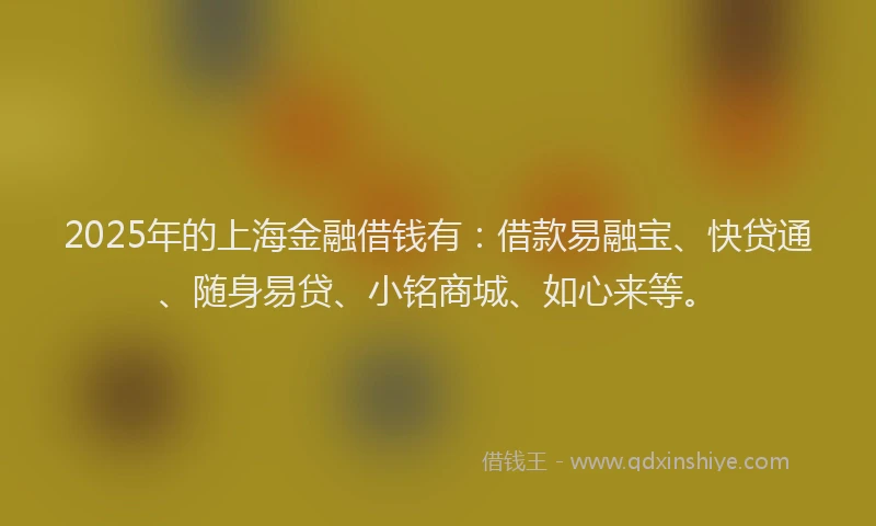 2025年的上海金融借钱有：借款易融宝、快贷通、随身易贷、小铭商城、如心来等。