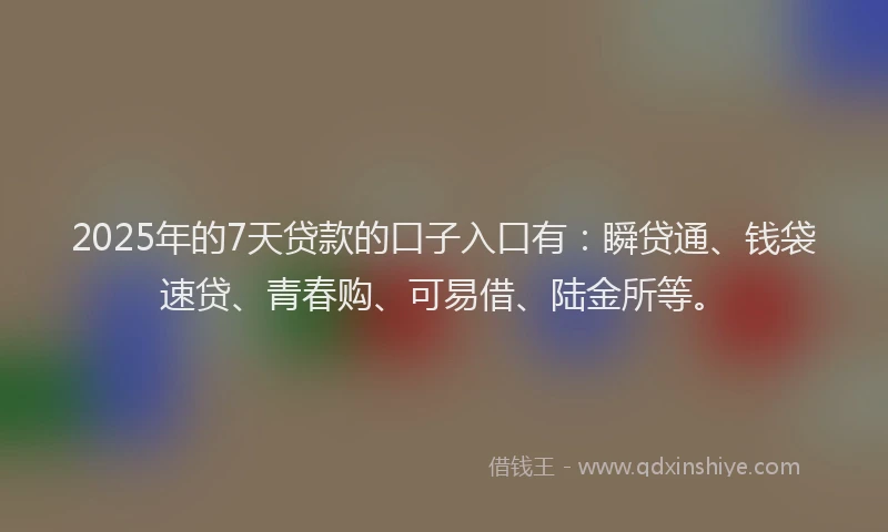 2025年的7天贷款的口子入口有：瞬贷通、钱袋速贷、青春购、可易借、陆金所等。