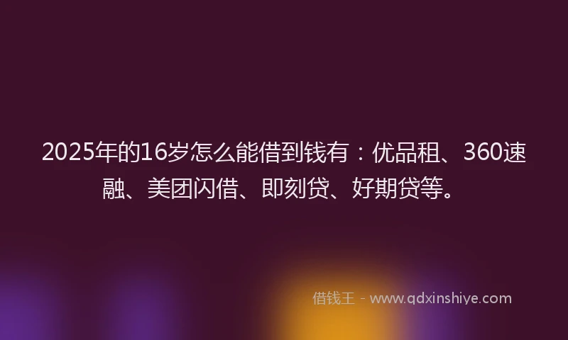 2025年的16岁怎么能借到钱有：优品租、360速融、美团闪借、即刻贷、好期贷等。